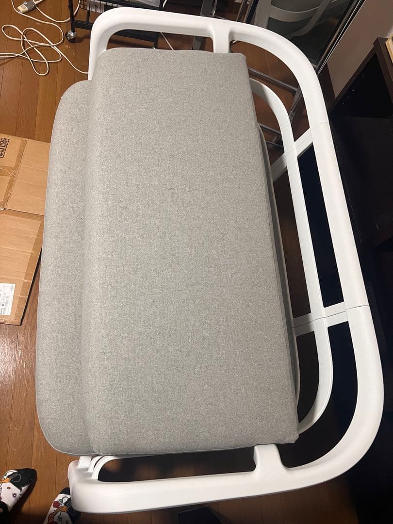 2人掛けソファ グレー×ホワイト ファブリック 肘付き