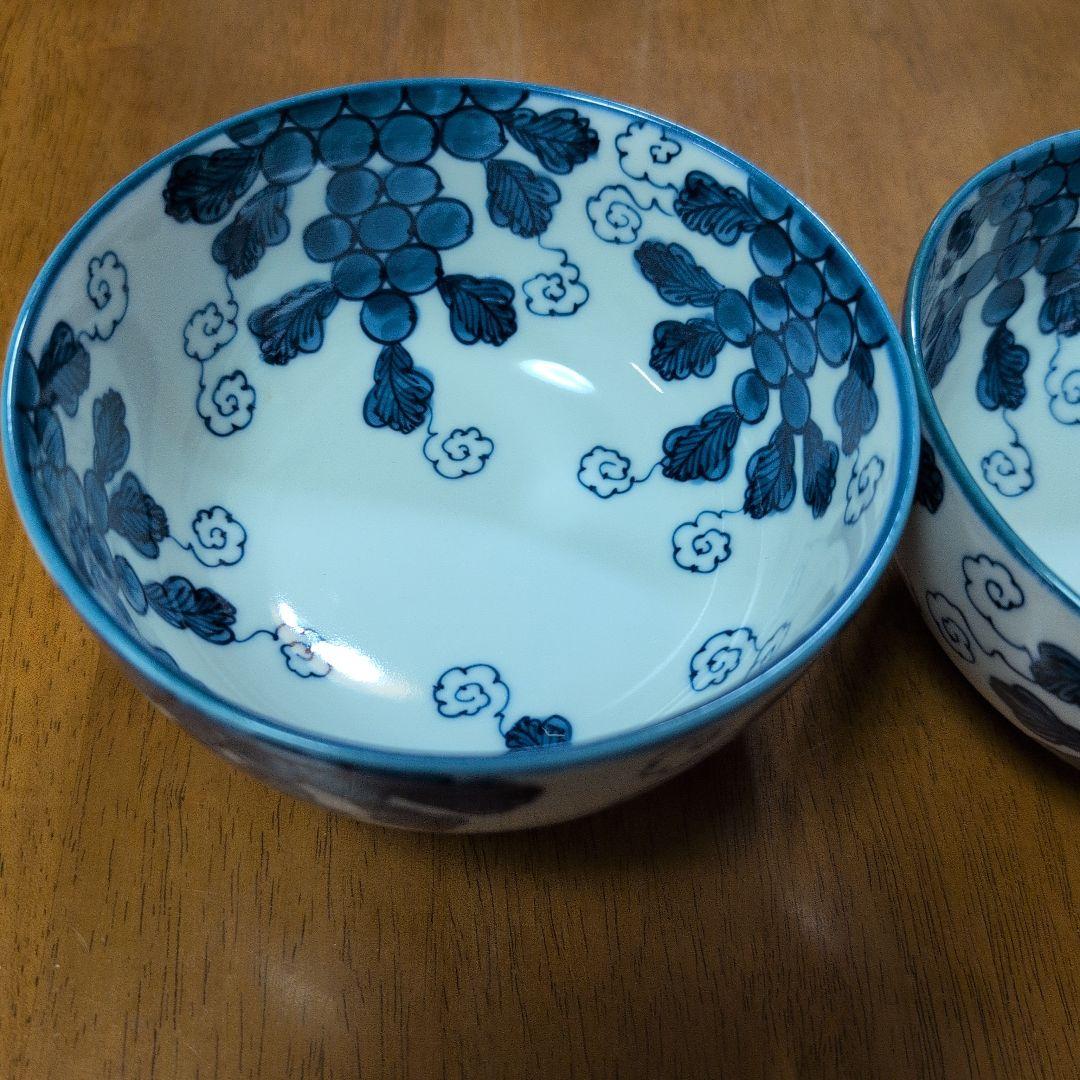 源右衛門　麺鉢　染付葡萄絵　２客