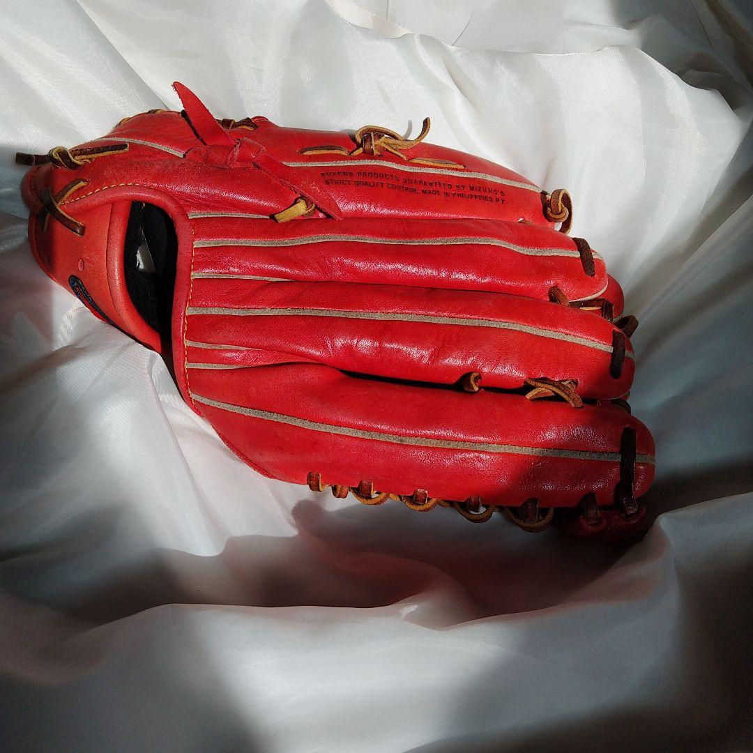 レザー 軟式グローブ 赤MIZUNO-ＰＬＥNOＣAＳA外野手用グローブ大人用