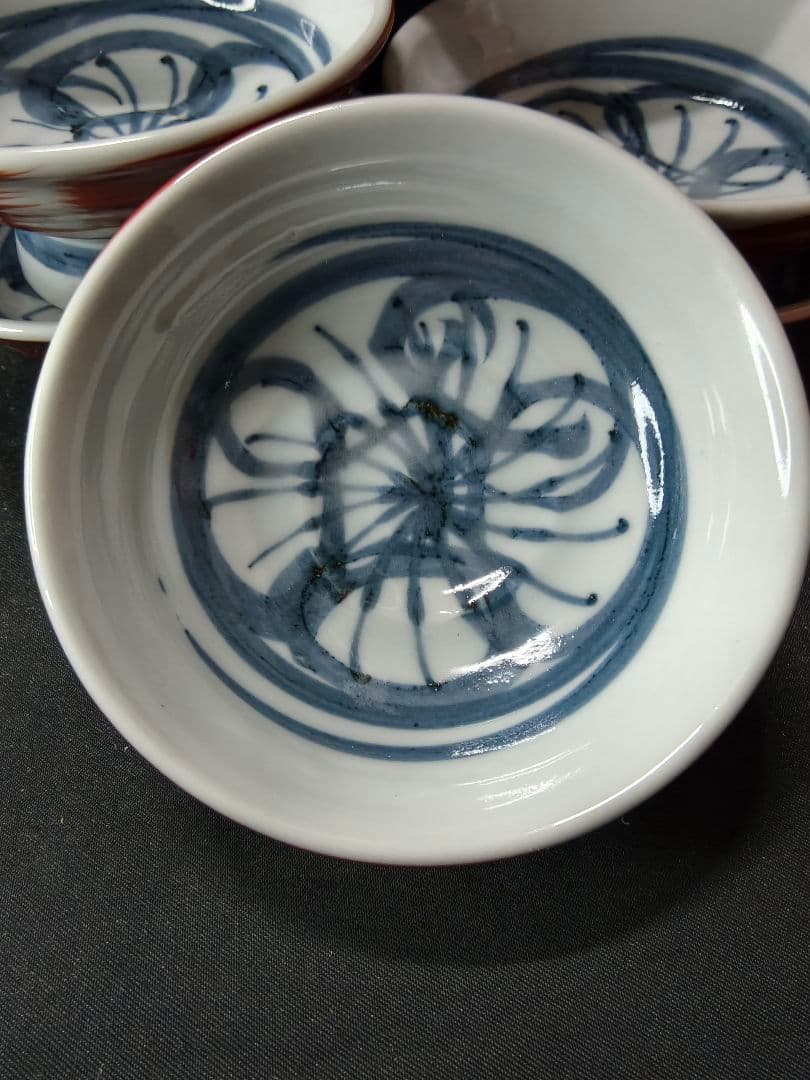 陶芸家梅田純一作品 手描き 小鉢5客揃い 共箱 蒐集家放出美品 未使用蔵出し