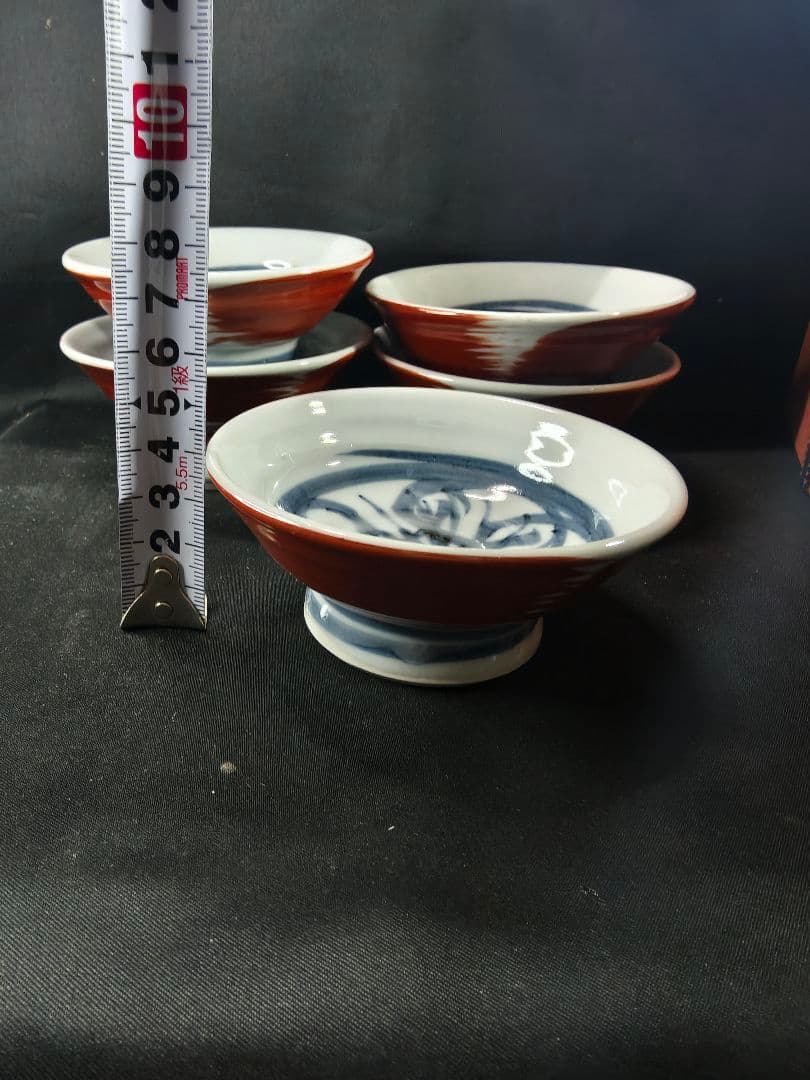 陶芸家梅田純一作品 手描き 小鉢5客揃い 共箱 蒐集家放出美品 未使用蔵出し