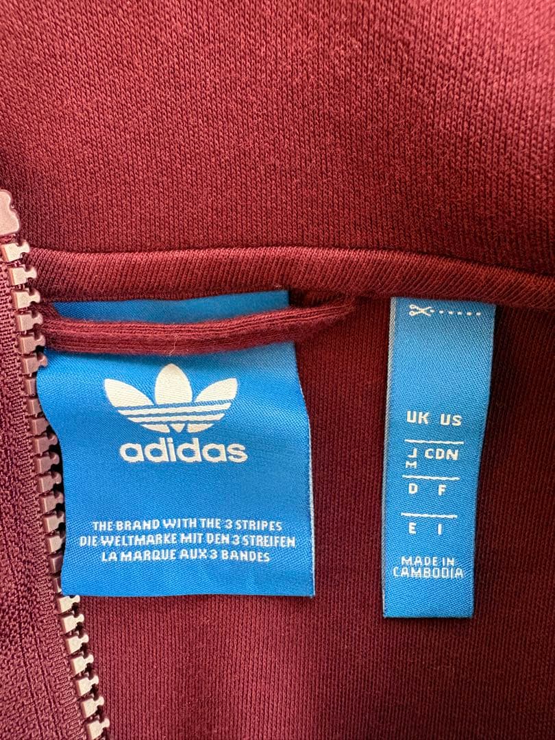adidas バーガンディ フード付きジャケット ダブルジップ可