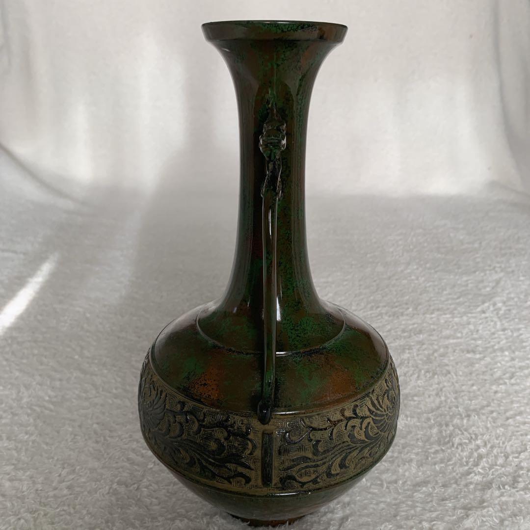 高岡銅器 銅製花瓶 竜耳瑞鳥