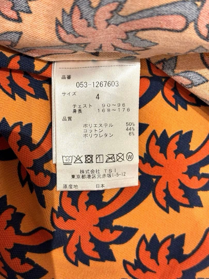 美品PEARLY GATES 半袖モックネック　4 ヤシの木柄　オレンジ