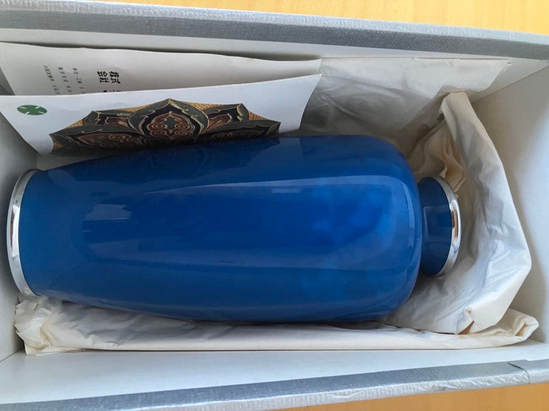 青色 陶器花瓶 七宝焼　安藤七宝店