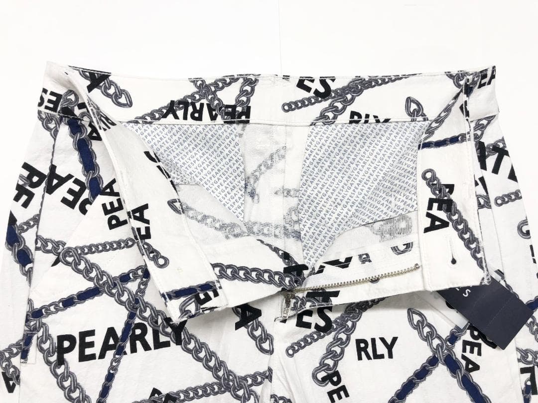 ○★新品未使用　PEARLY GATES　チェーン柄　ストレッチパンツ　1　白