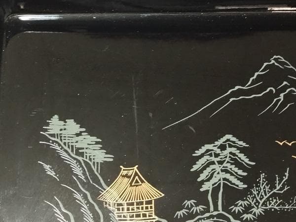 Y【中古品】漆塗り　御膳　会席膳【お盆】　グレー　8客セット