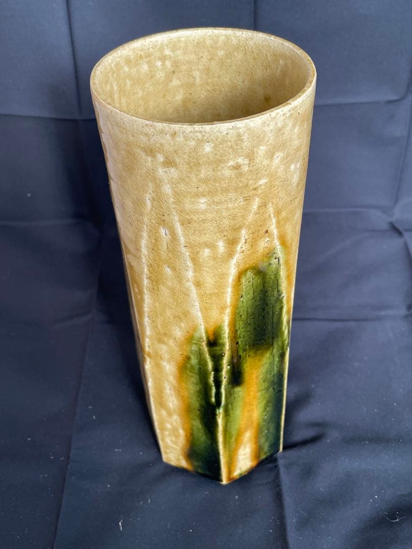 加藤春鼎 作 黄瀬戸 花入 共箱付き 新品未使用 陶器 花瓶 茶道具