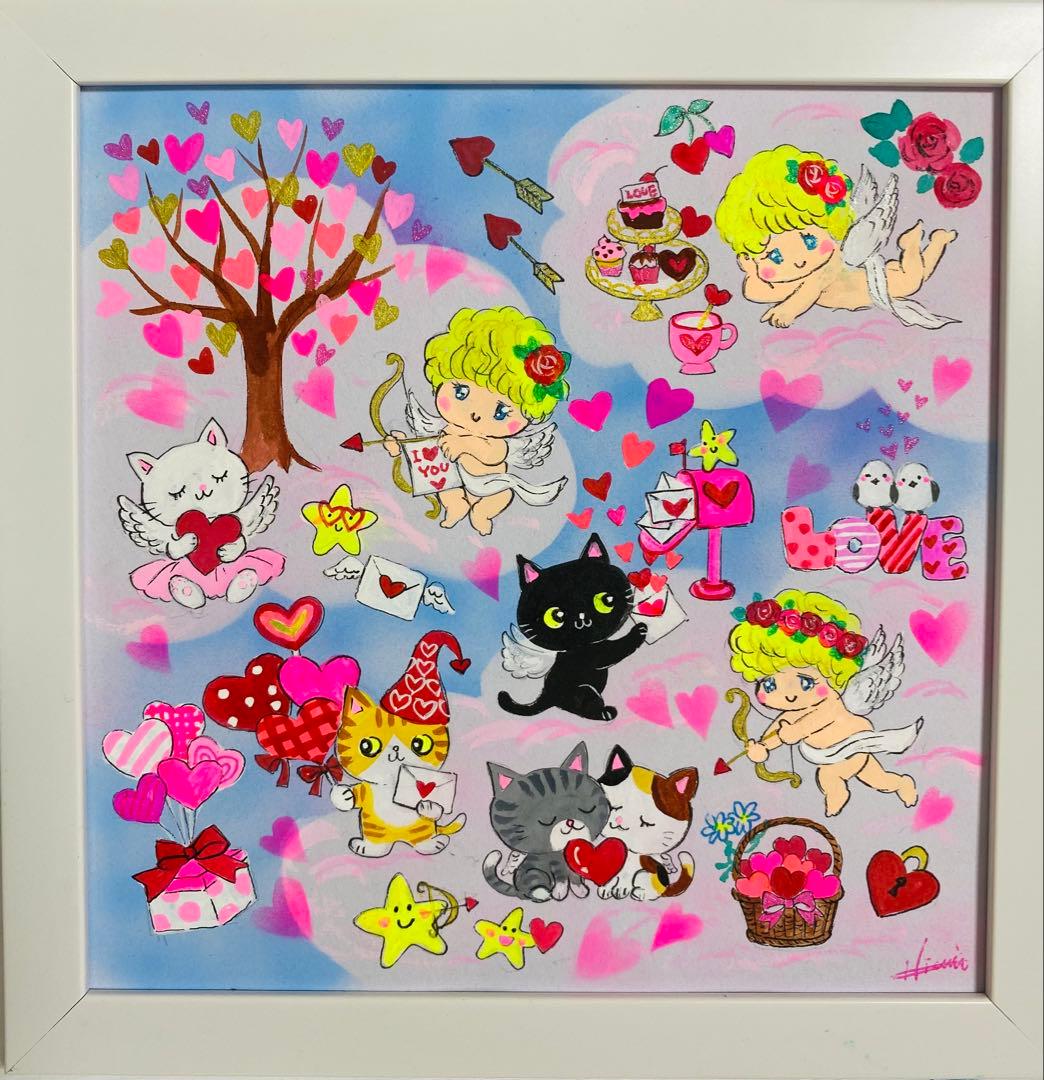rose pink 絵画2点 雲の上のハッピーバレンタイン