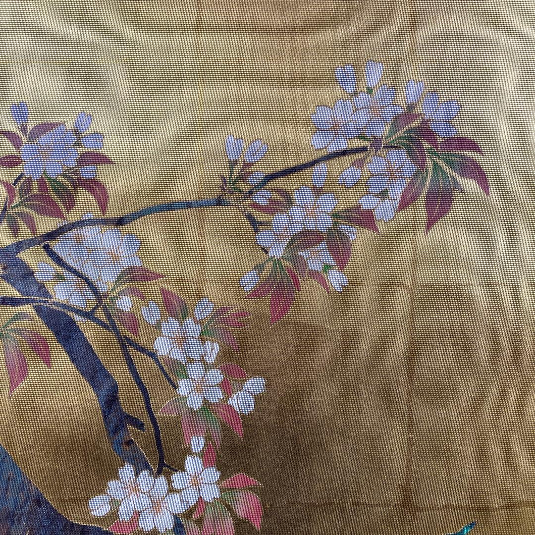 美品 掛け軸 純金螺鈿漆箔緯錦織 琳派「花鳥草木図 」桜に雉図 無月作