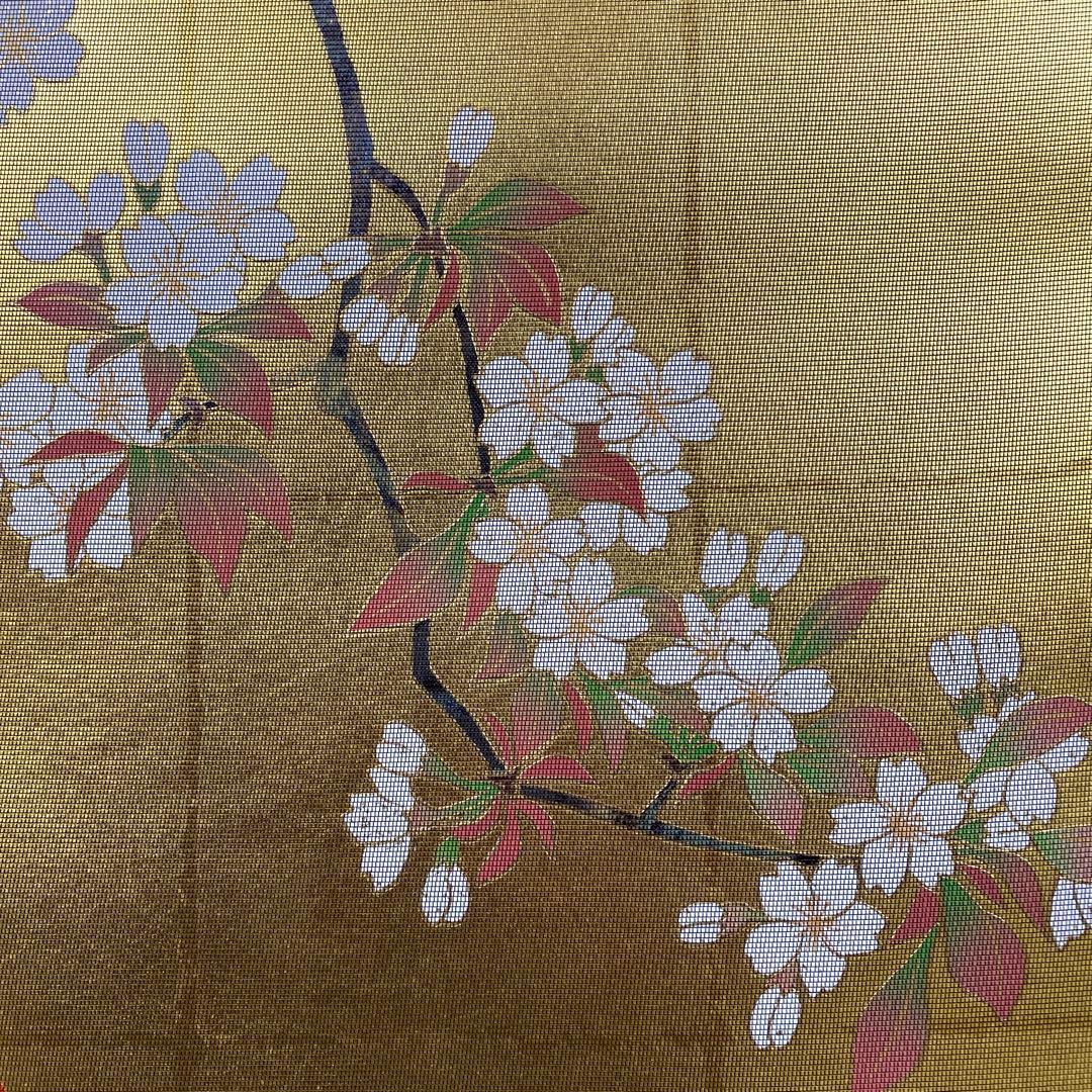 美品 掛け軸 純金螺鈿漆箔緯錦織 琳派「花鳥草木図 」桜に雉図 無月作