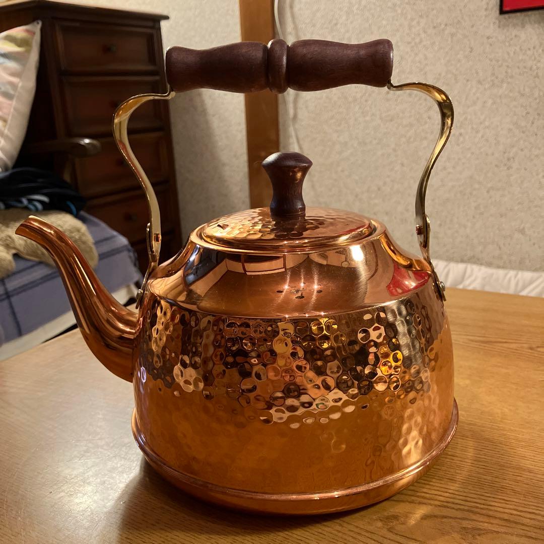 【美品】「茶寮」銅製ハンマードやかん　星野器物