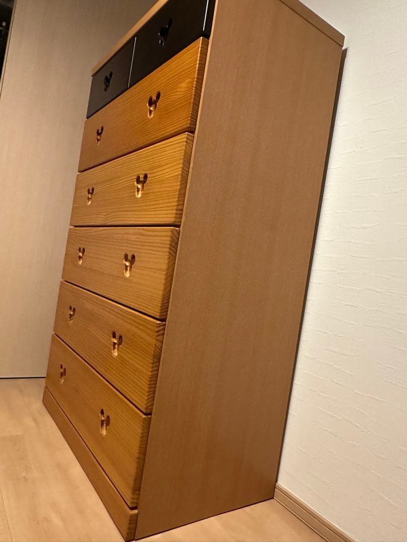 送料込　MADE IN JAPAN 天然杢　モダンミッキー　6段タンス　チェスト