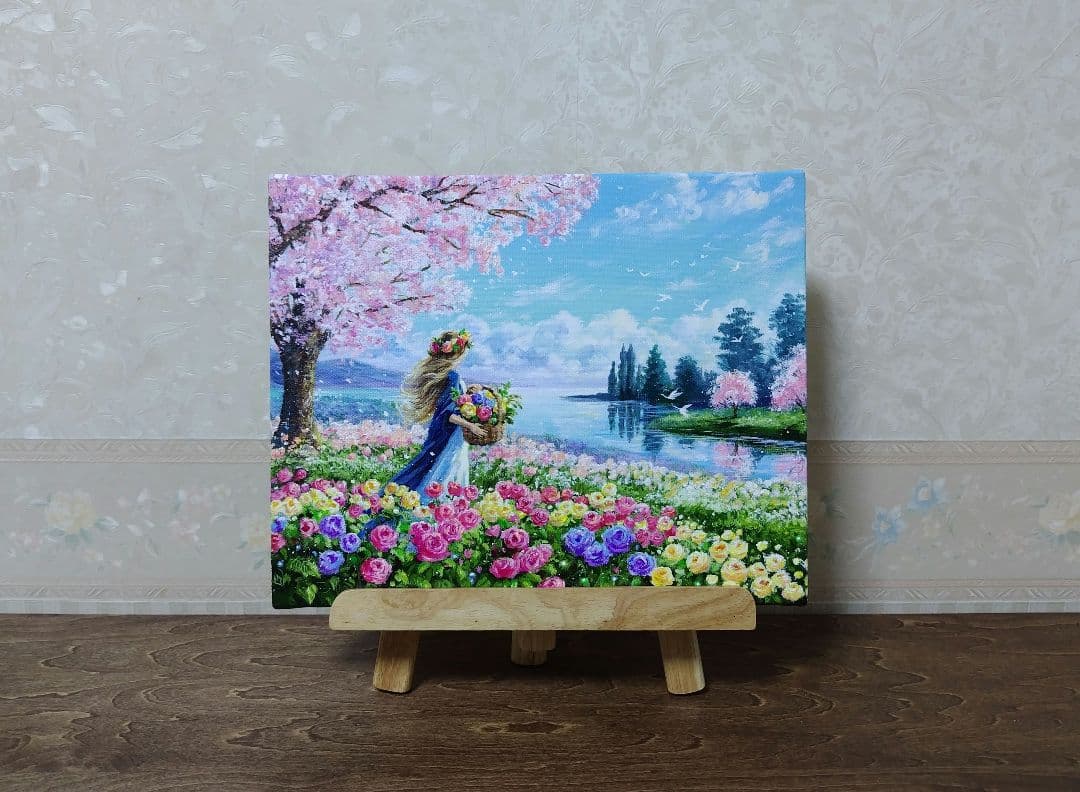 ま*る様 【花に囲まれて】アクリル画 F3 風景画 絵画