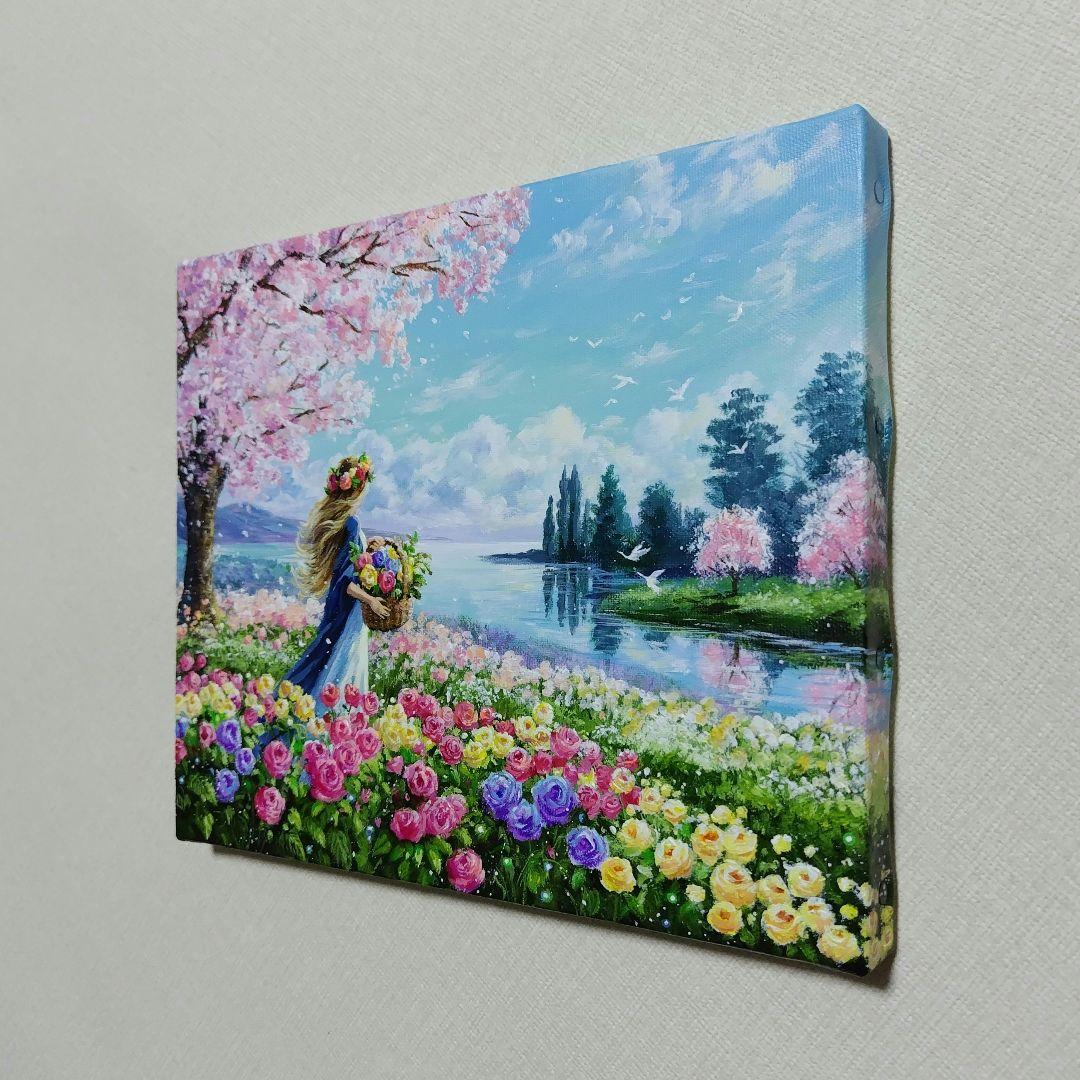 ま*る様 【花に囲まれて】アクリル画 F3 風景画 絵画