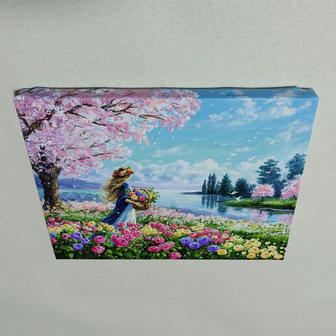 ま*る様 【花に囲まれて】アクリル画 F3 風景画 絵画