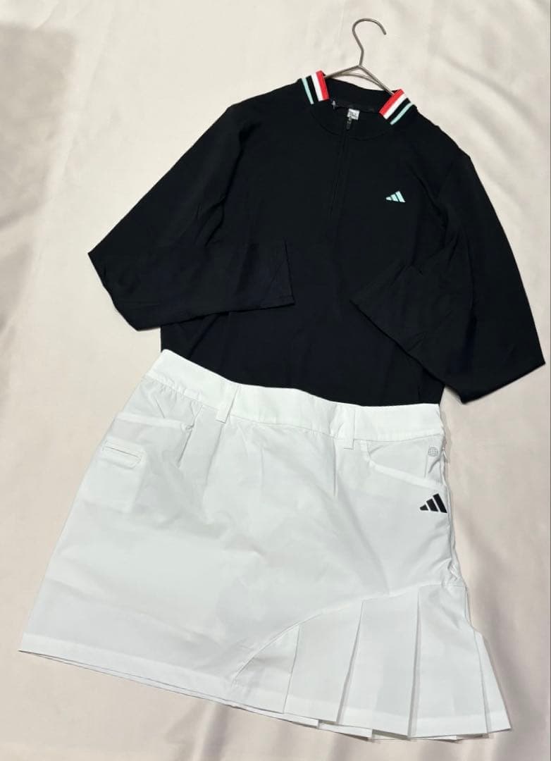 新品adidasゴルフ　薄手ハーフジップシャツ　サイドプリーツスカート　春夏