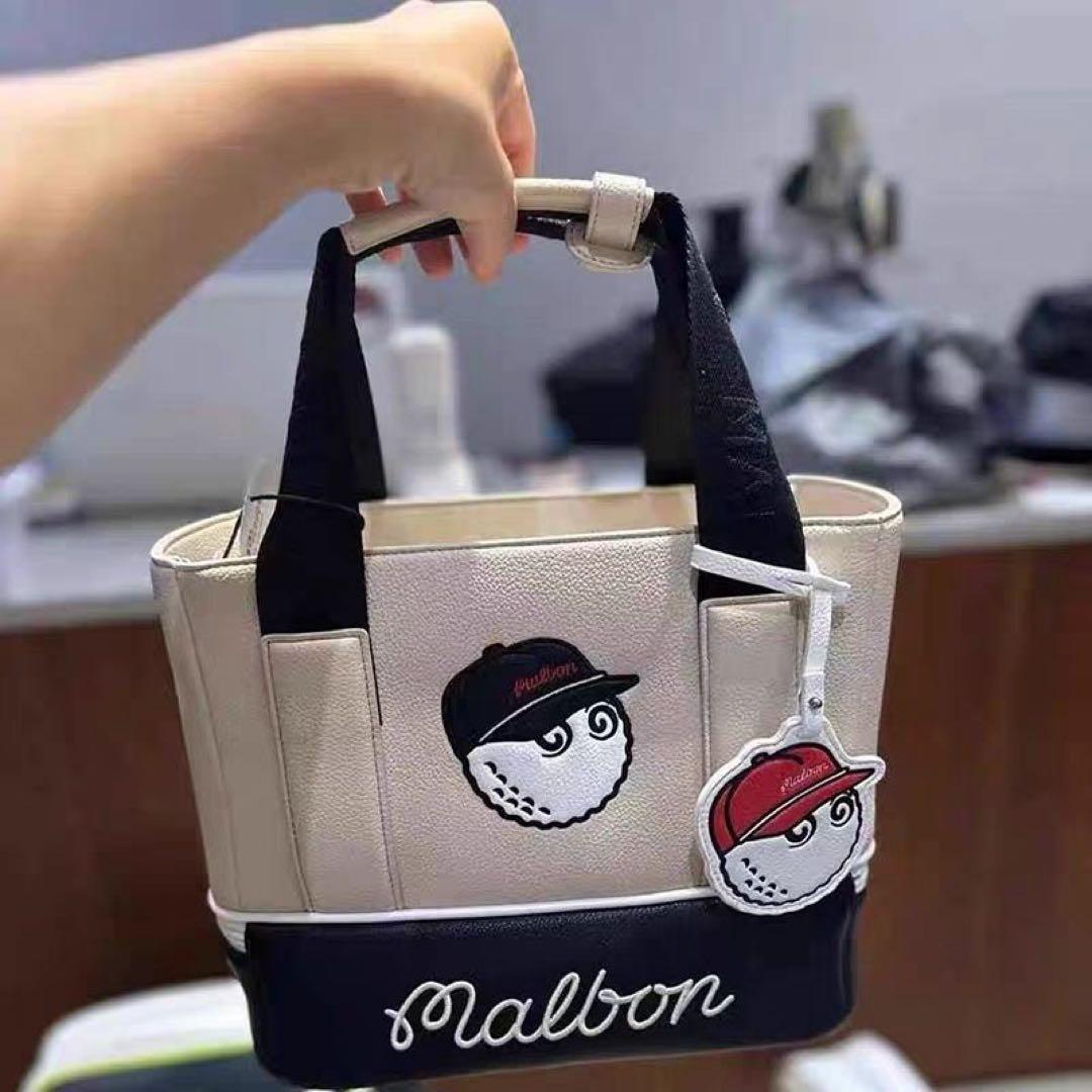 ま*ば様 Malbon トートバッグ ベージュ/黒　マルボンゴルフカートバッグ