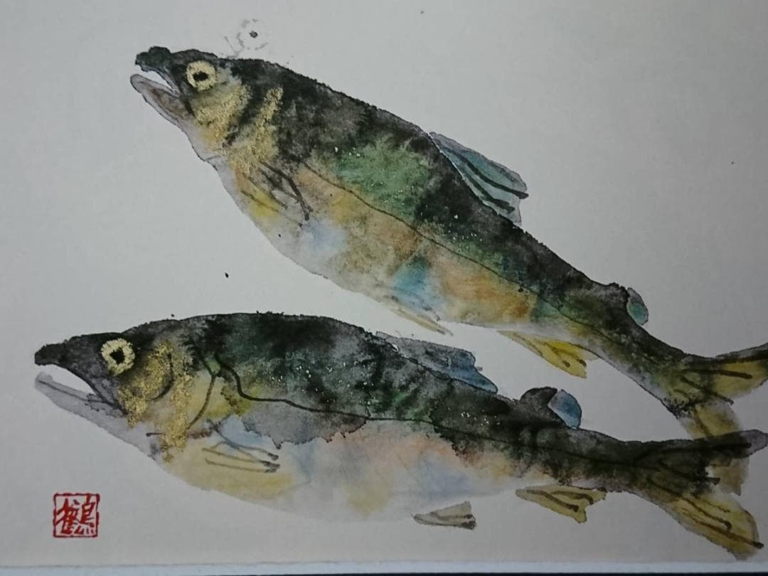片岡 鶴太郎、【鮎】、希少画集画、状態良好、四季、自然、新品額 額装付