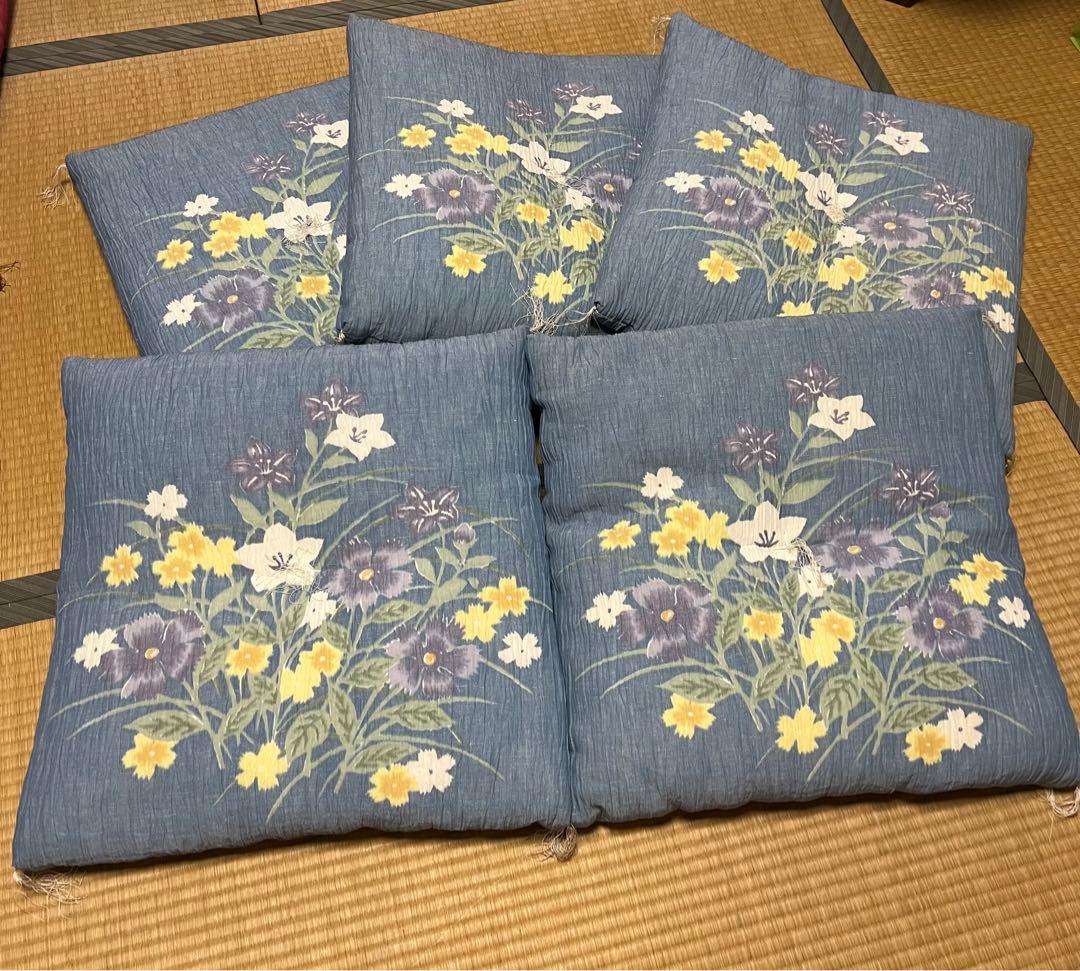 【新品未使用】高級綿入り座布団　夏用　５枚　森英恵デザイン　５５センチ