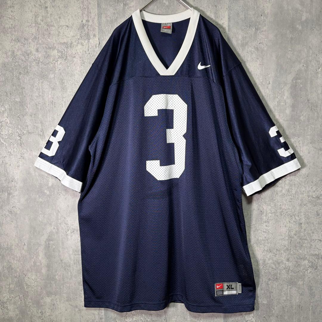 NIKE カレッジ フットボール シャツ メッシュ リンガー 紺 ナンバリング