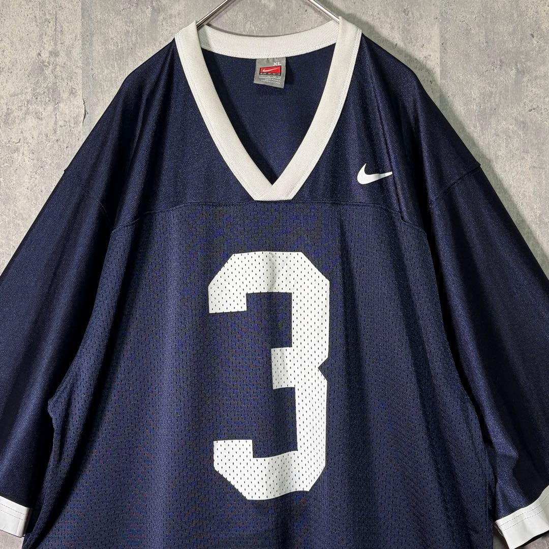 NIKE カレッジ フットボール シャツ メッシュ リンガー 紺 ナンバリング