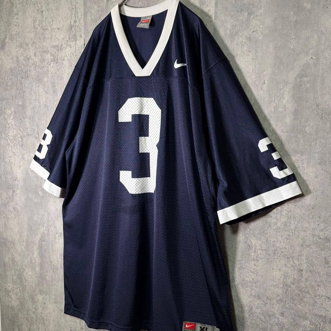 NIKE カレッジ フットボール シャツ メッシュ リンガー 紺 ナンバリング
