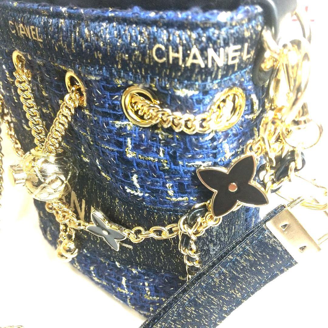 新品極美品CHANELノベルティツイードバケットショルダバックネイビー非売品