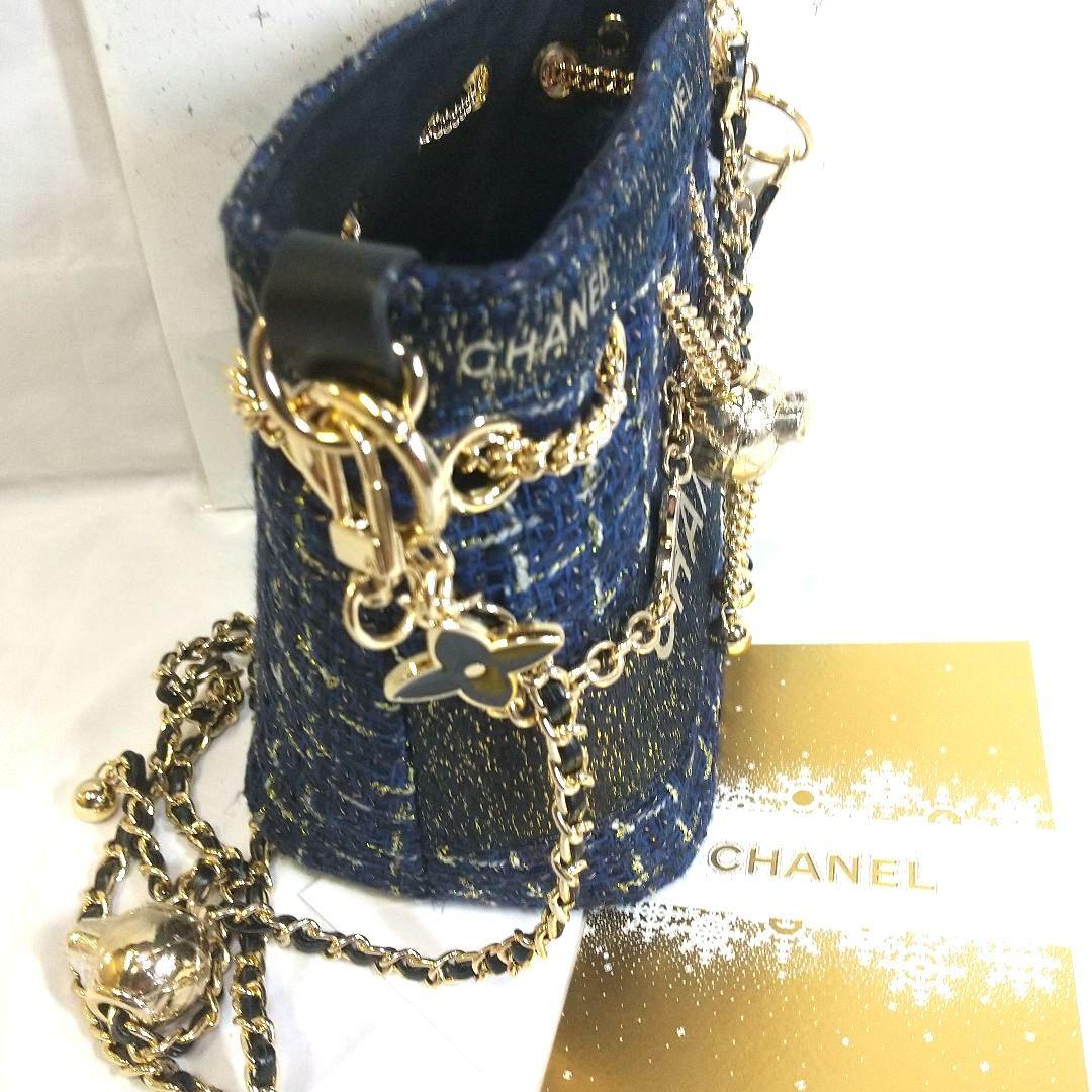新品極美品CHANELノベルティツイードバケットショルダバックネイビー非売品
