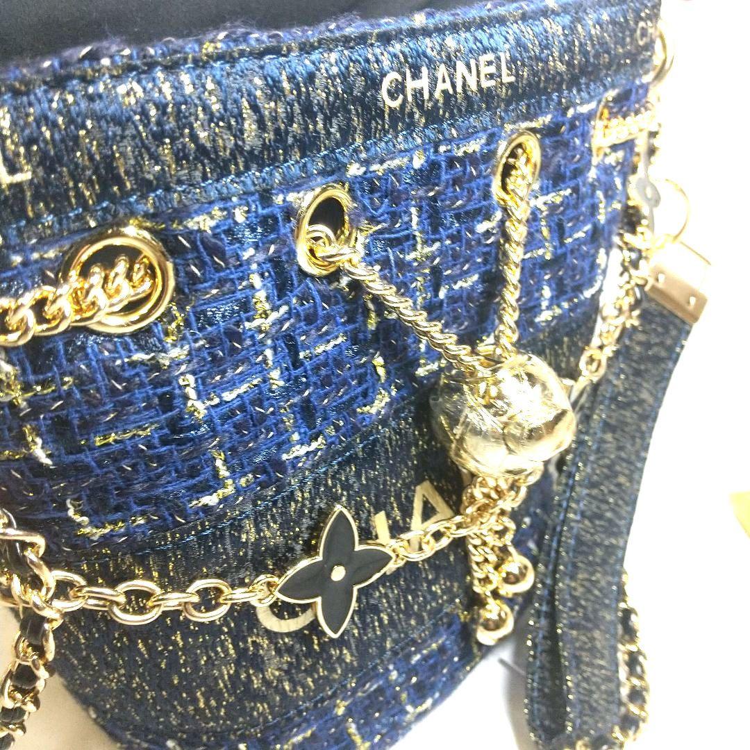 新品極美品CHANELノベルティツイードバケットショルダバックネイビー非売品