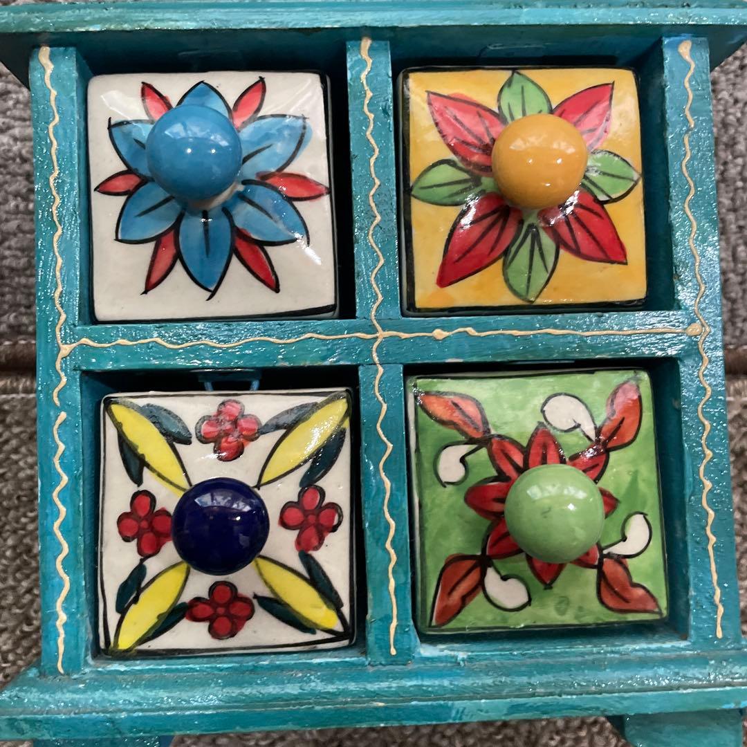 アンティーク調 木製　陶器 ミニチェストタイル 収納 引き出し BOX