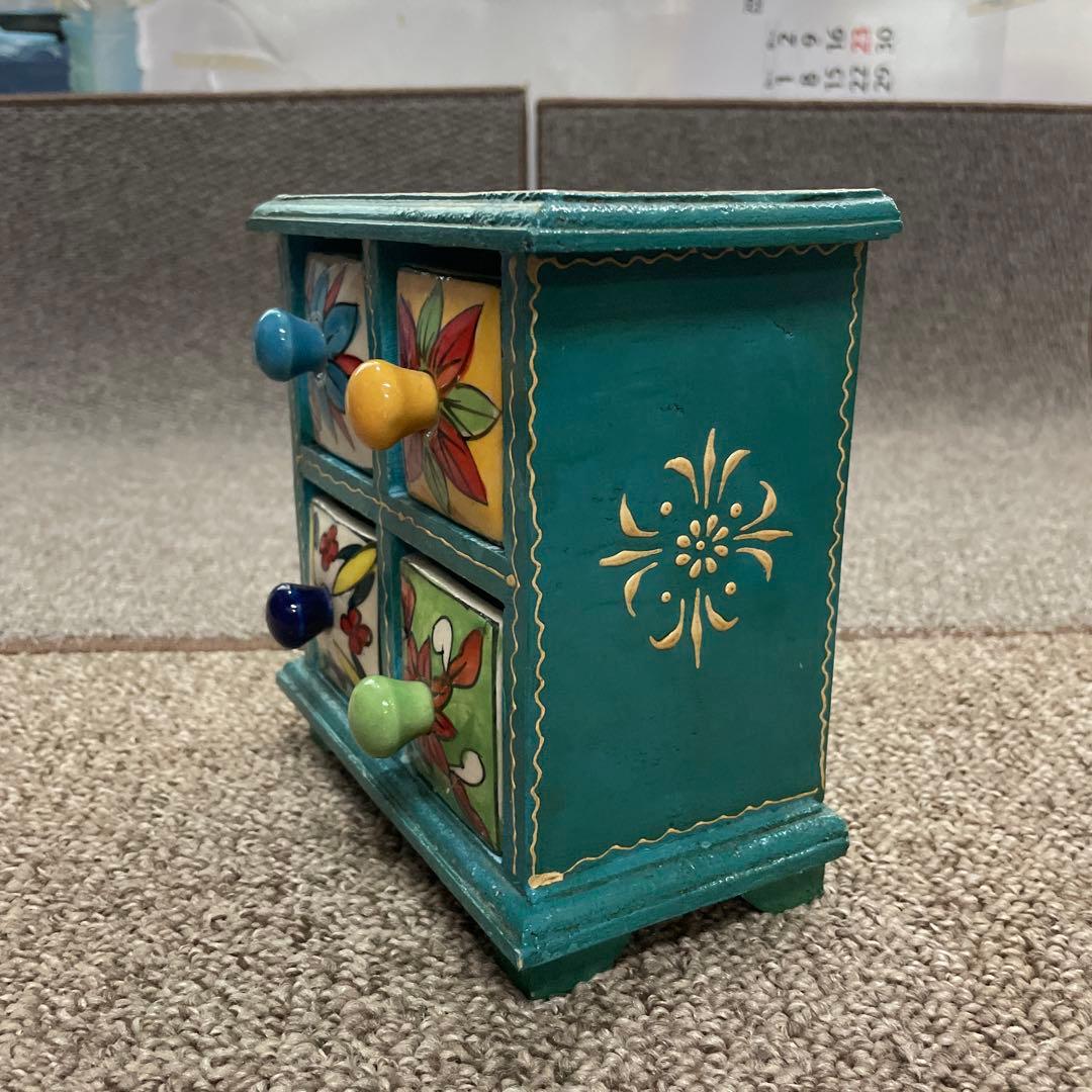 アンティーク調 木製　陶器 ミニチェストタイル 収納 引き出し BOX