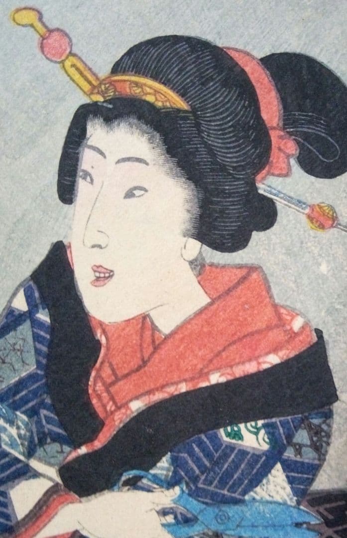 浮世絵美人合十二月ノ内初冬、美人合ノ内神楽月の二枚売り二枚繋がってます三代豊国画