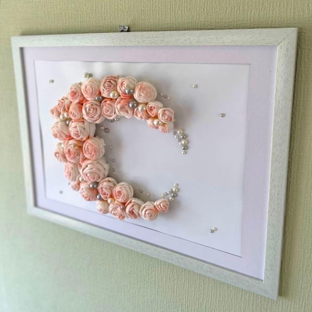 【ギフト・引越し祝い・結婚祝い】紙アートパネル『Rose Moon』可愛いピンク
