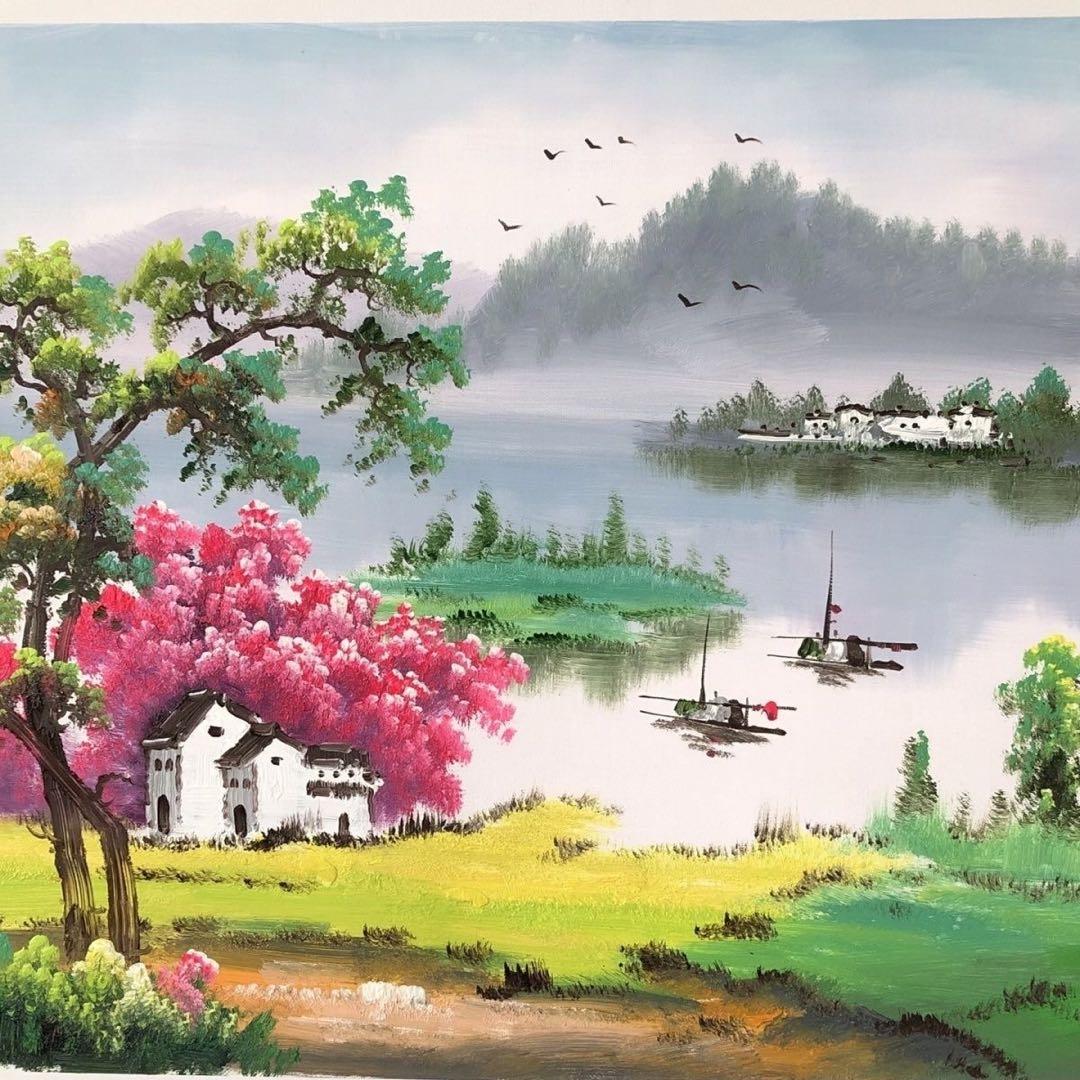 純手描き 油画 風景画 吴冠中 作品図 中国絵画 約60×71cm 未表装