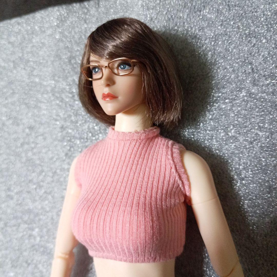1/6 女性セミシームレス素体 ヘッド メガネ ノースリーブセーター スカート
