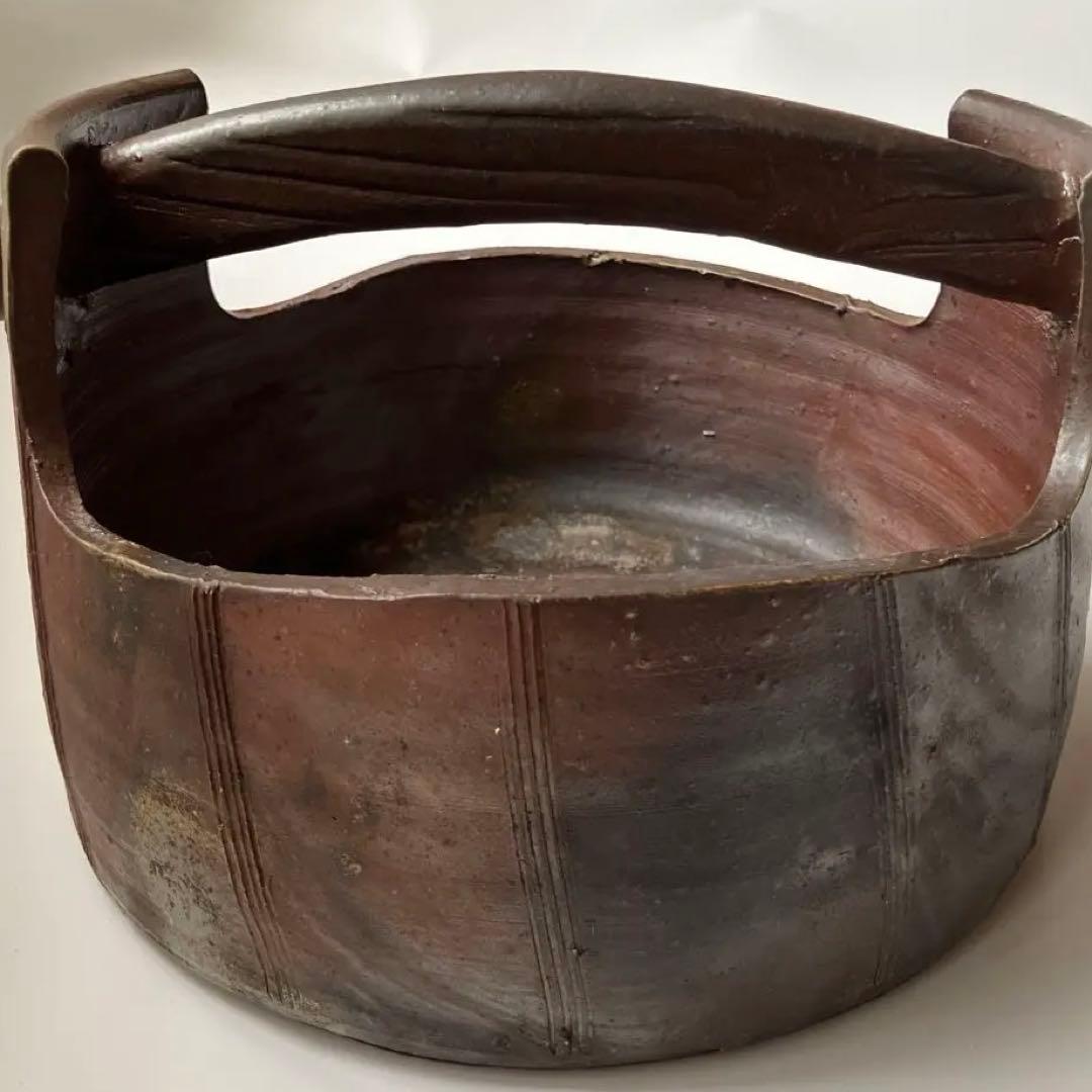 備前焼　手桶　幸崎達彦作品 花器 木箱付き