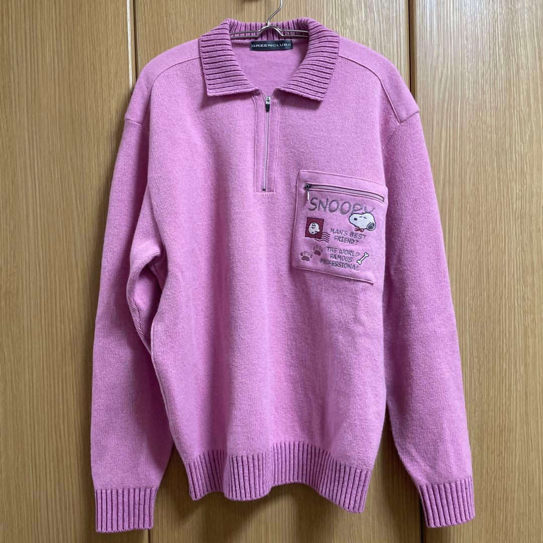 美品 GREENCLUBS スヌーピー ハーフジップ ニット ピンク