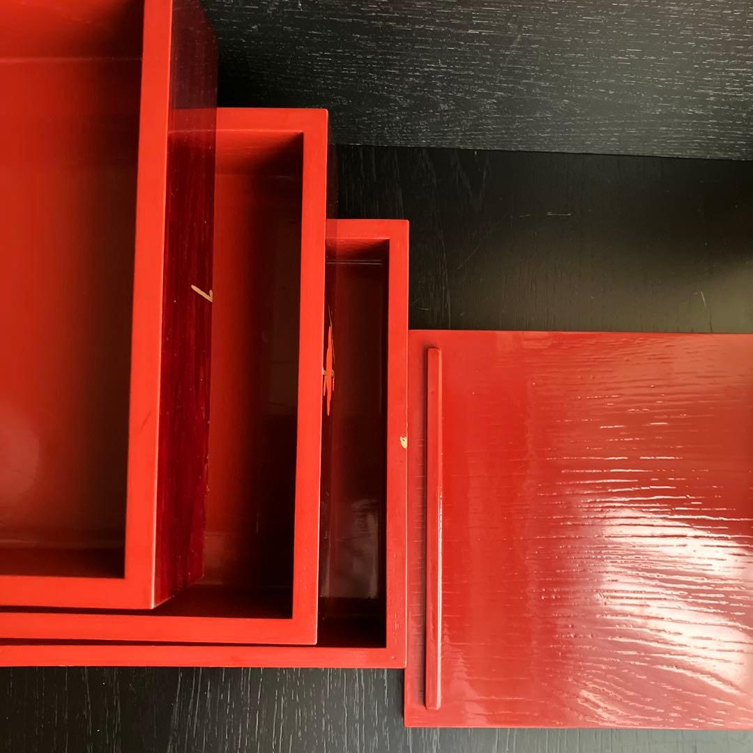 漆器重箱　溜紅本塗り木製三段重箱　★最終価格★