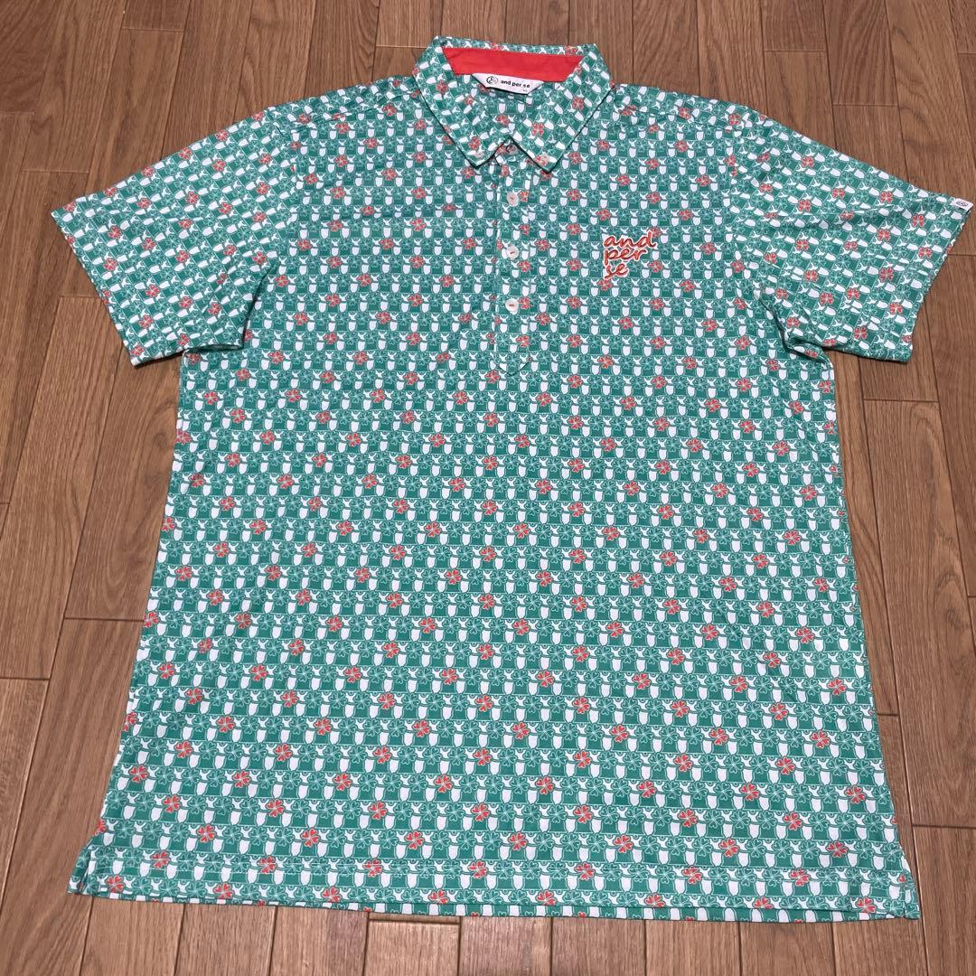 【LLサイズ】アンパスィand per se 総柄 半袖ポロシャツ 美品