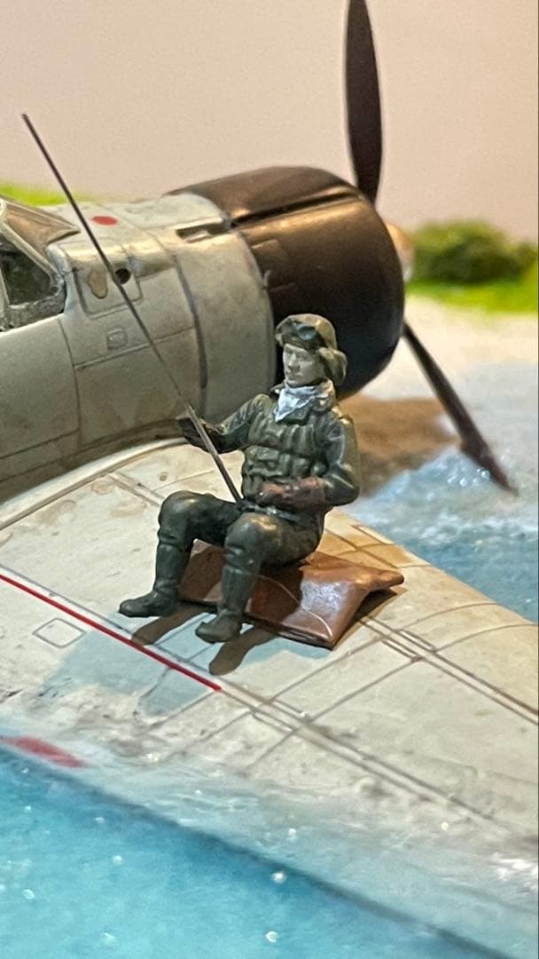 不時着した零戦と釣りを始める搭乗員　レジンジオラマ 完成品
