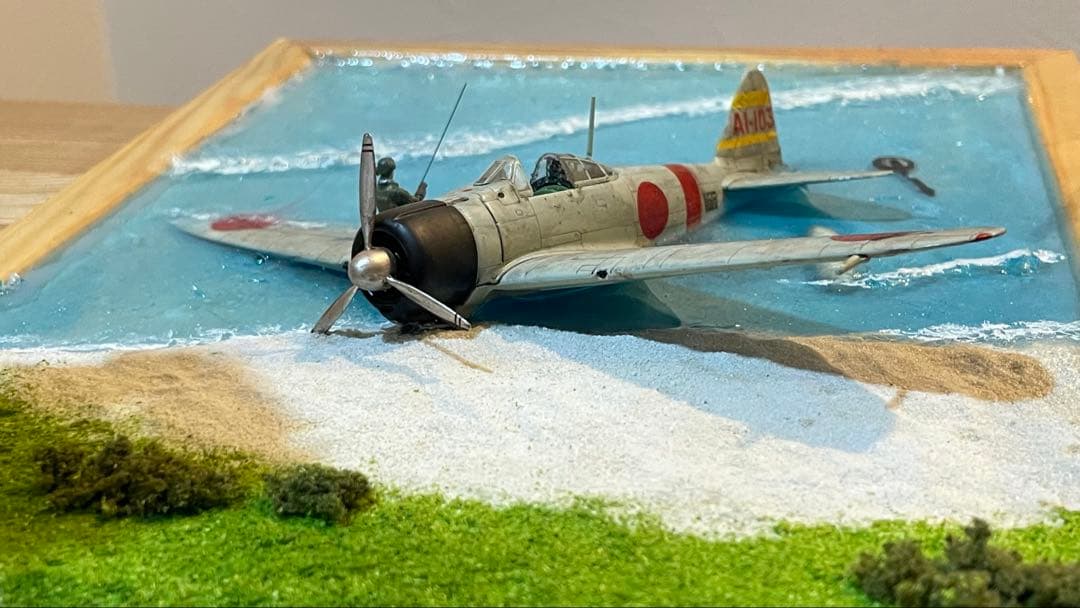 不時着した零戦と釣りを始める搭乗員　レジンジオラマ 完成品
