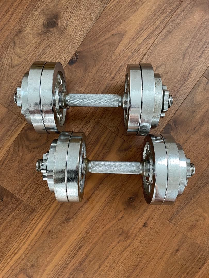 中古品 ダンベル 約15kg 2個セット 30kg ダンベルセット クローム