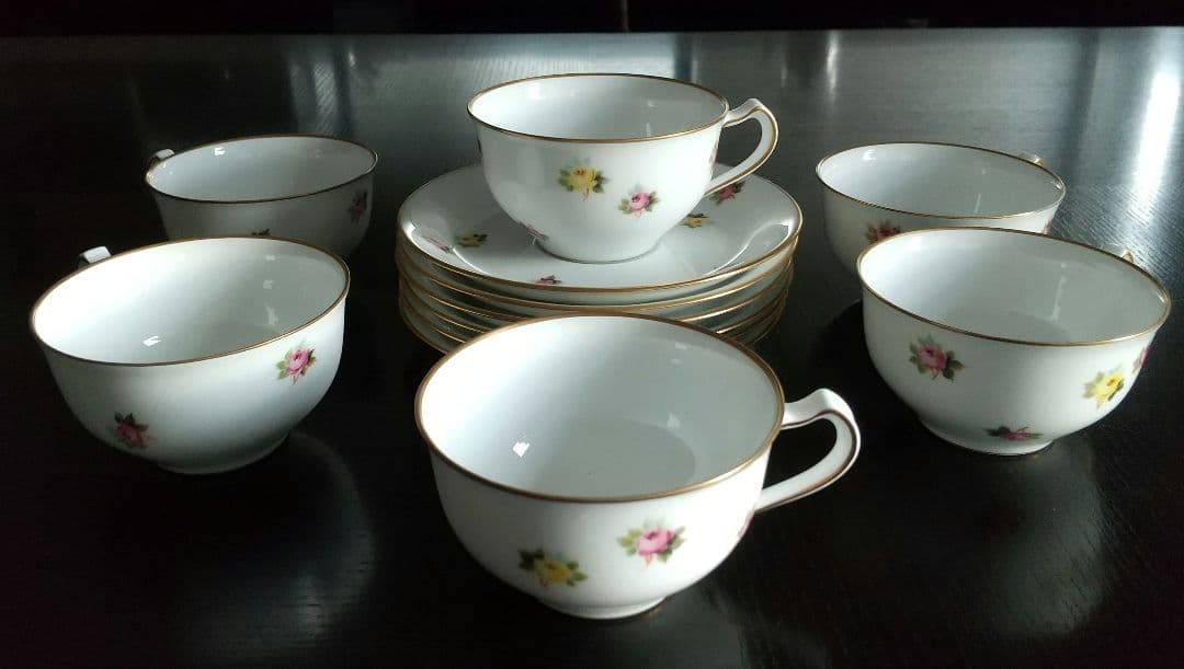 骨董　大倉陶園 黄色 ピンク小花 コーヒー or 紅茶カップセット６客