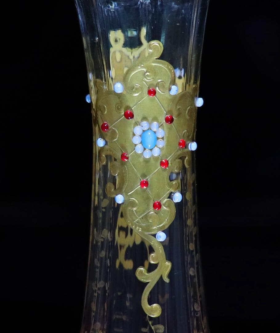 オールド・バカラ 1880年頃珍品 24金彩装飾エナメル彩ビジュー花瓶 ゴールド