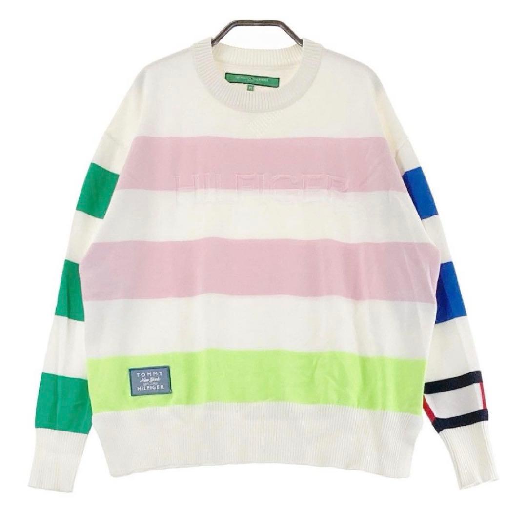 M ☆新品　トミーヒルフィガー ラガーストライプ クルーネック 春ニットセーター