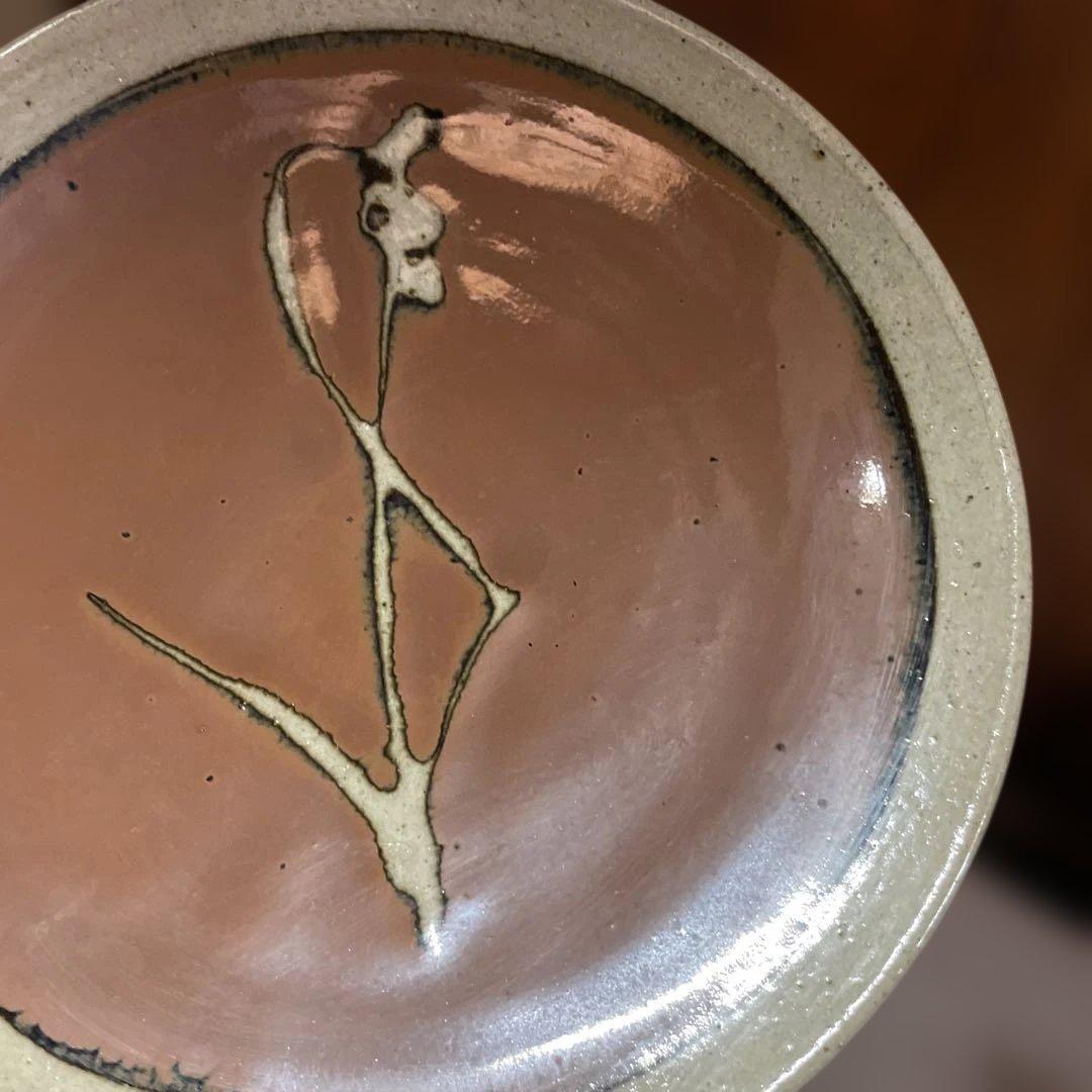 益子焼　浜田庄司　柿釉キビ文皿　箱なし