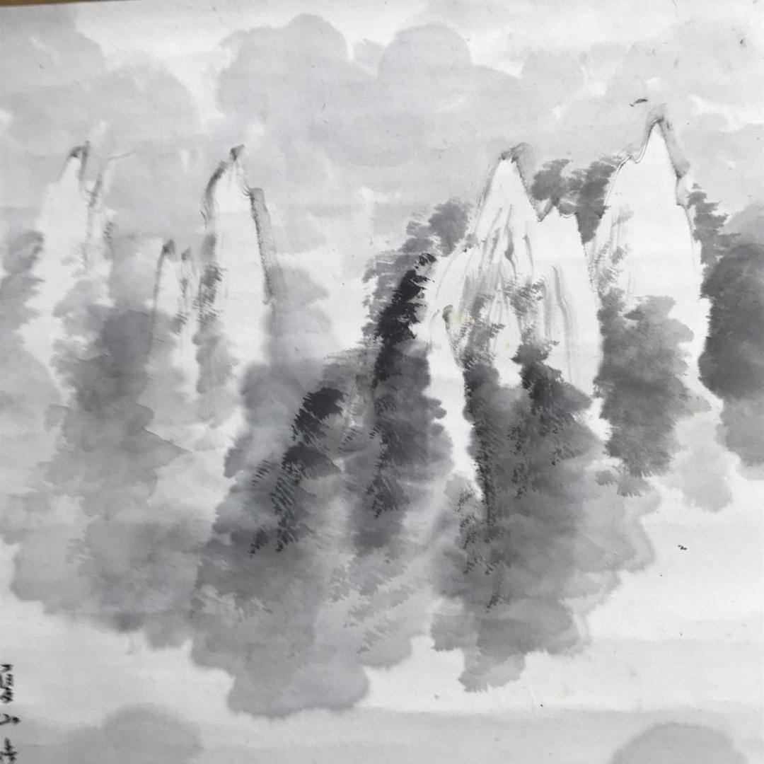 【真作】文琳/夏山暁雲/山水図/掛軸/名家伝来/AC-756