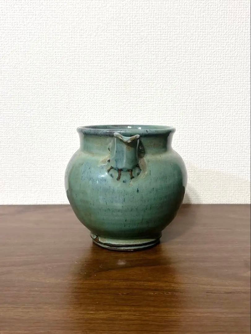 寺村光輔 益子焼 ピッチャー型花器 フラワーベース 民藝 糠青磁釉
