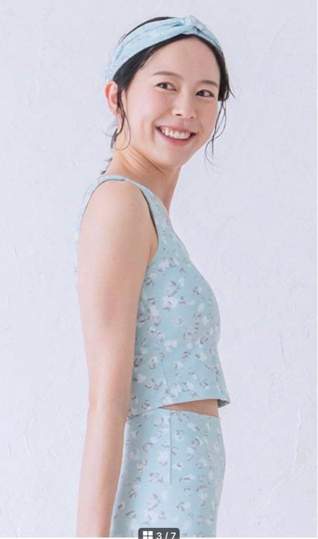 SUKARA 水色 花柄 タンクトップ Lサイズ ヘアバンド付き